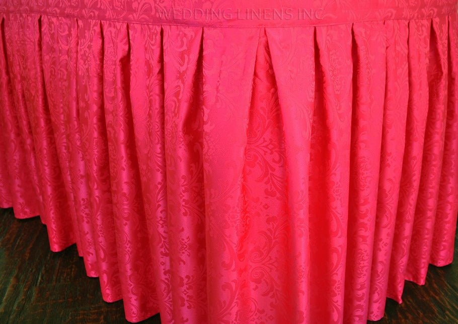 Polyester Table Skirt 17x29 Floral Damask Fuchsia