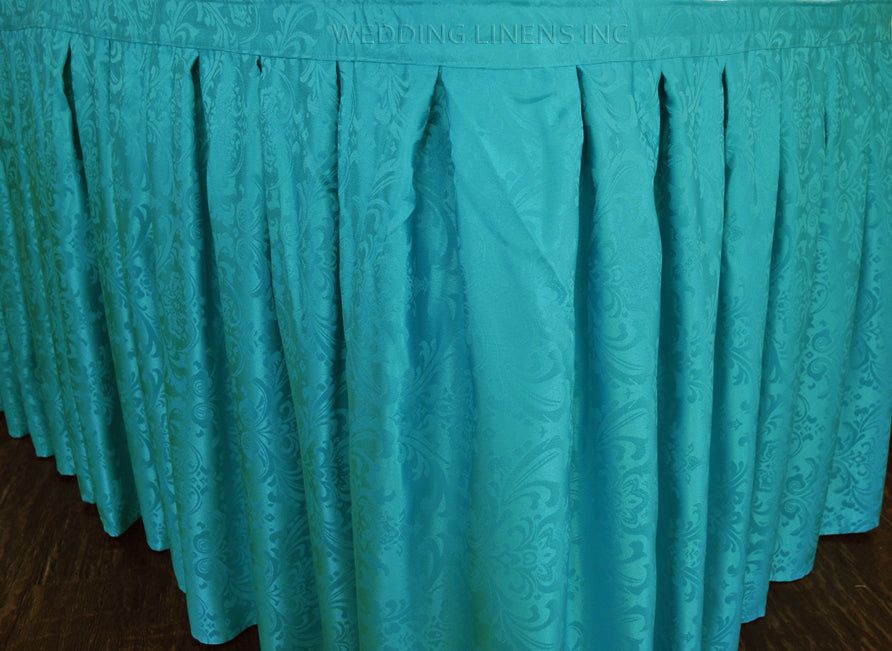 Polyester Table Skirt 21x29 Floral Damask Jacquard Turquoise