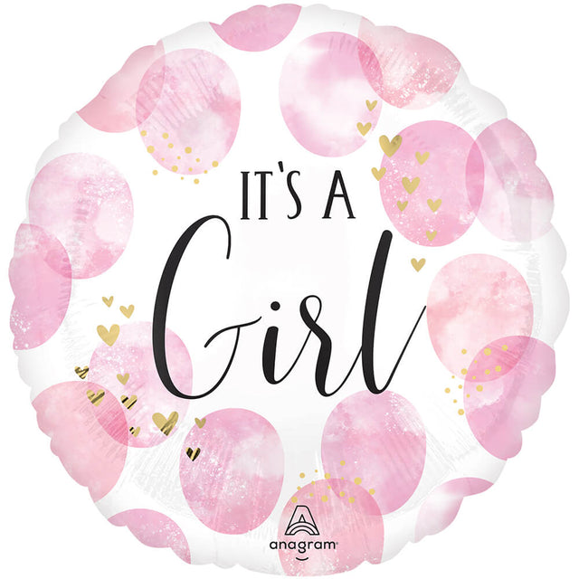 Foil Balloon Baby Girl Pink Watercolor 17 Inch