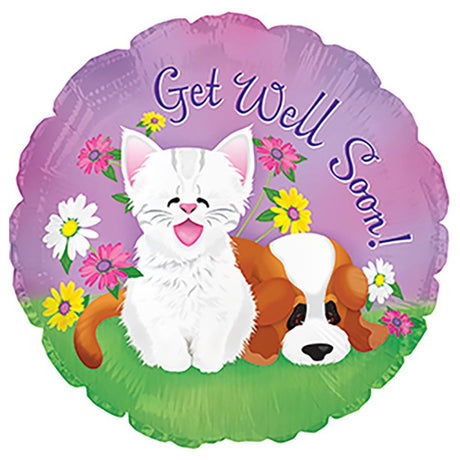 Foil Balloon Get Well Kitten & Puppy