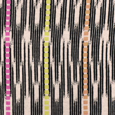 1 Yard Pink-Black-Multi Abstract Ikat Stripe Stretch Jacquard Double Knit Fabric 53 Inches Wide