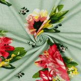 1 Yard Clean Teal-Red-Multi Floral Printed Stretch Rayon Jersey Knit Fabric 62 Inches Wide