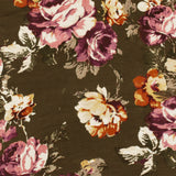 1 Yard Oak Brown-Pink-Multi Floral Printed Stretch Rayon Jersey Knit Fabric 62 Inches Wide