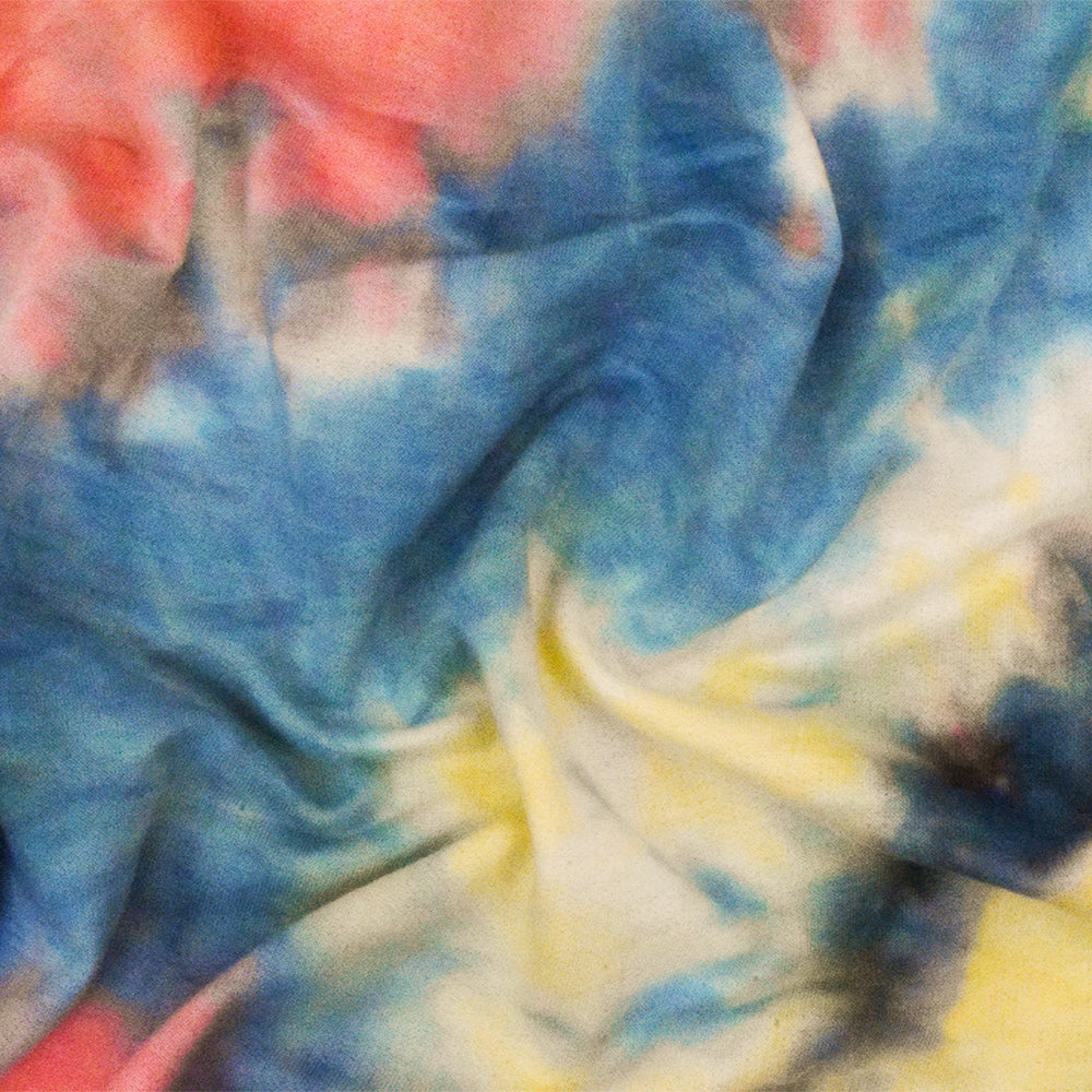 1 Yard Blush Blue Pink Multi Tie Dye Printed Stretch Baby French Terry Knit Fabric 60 Inches Wide
