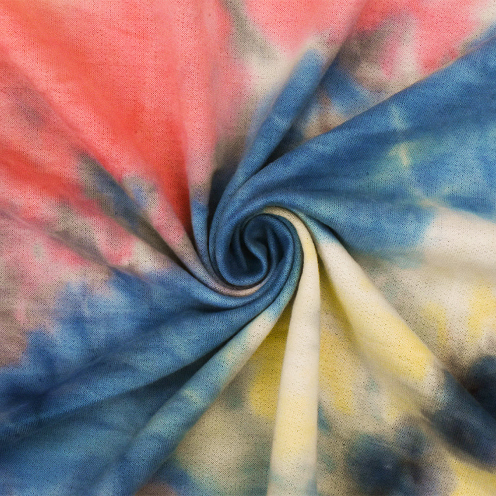 1 Yard Blush Blue Pink Multi Tie Dye Printed Stretch Baby French Terry Knit Fabric 60 Inches Wide