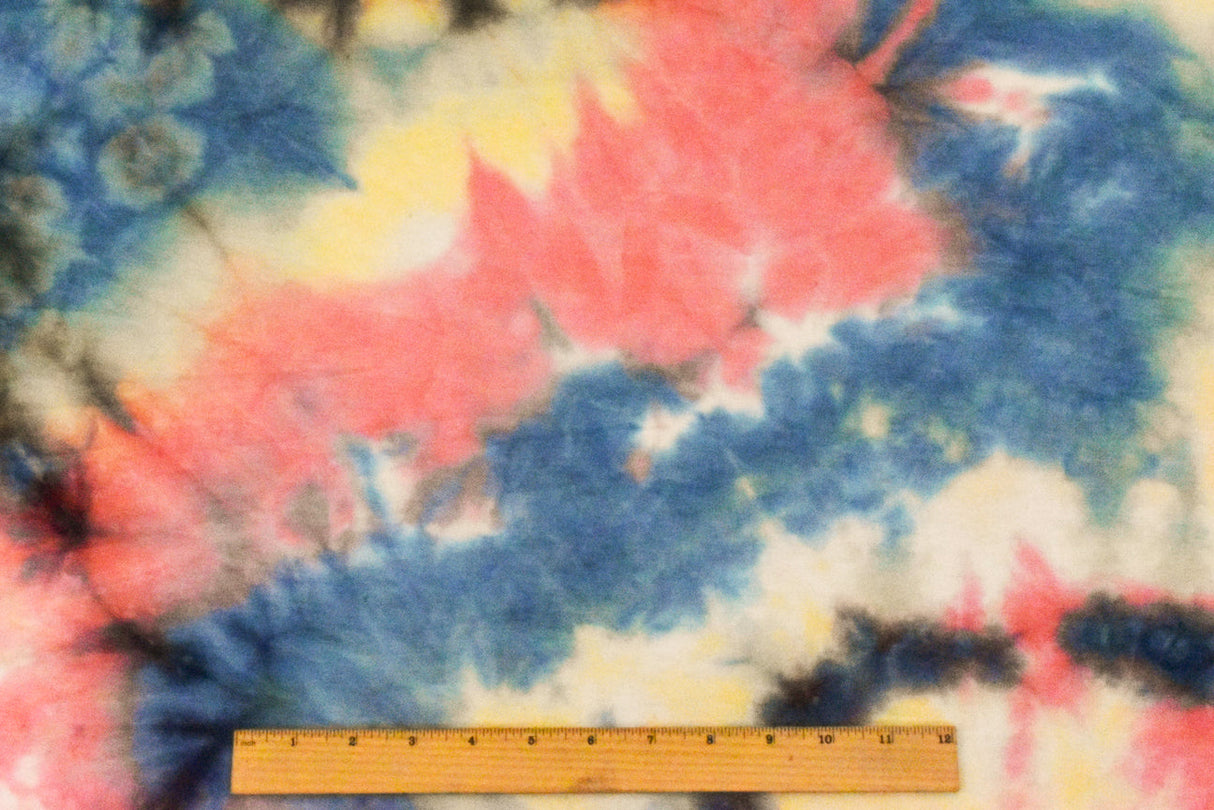 1 Yard Blush Blue Pink Multi Tie Dye Printed Stretch Baby French Terry Knit Fabric 60 Inches Wide