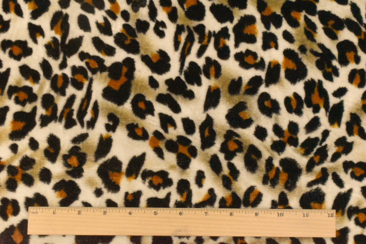 1 Yard Light Beige Black Multi Cheetah Print Stretch Polyester Velvet Knit Fabric 60 Inches Wide