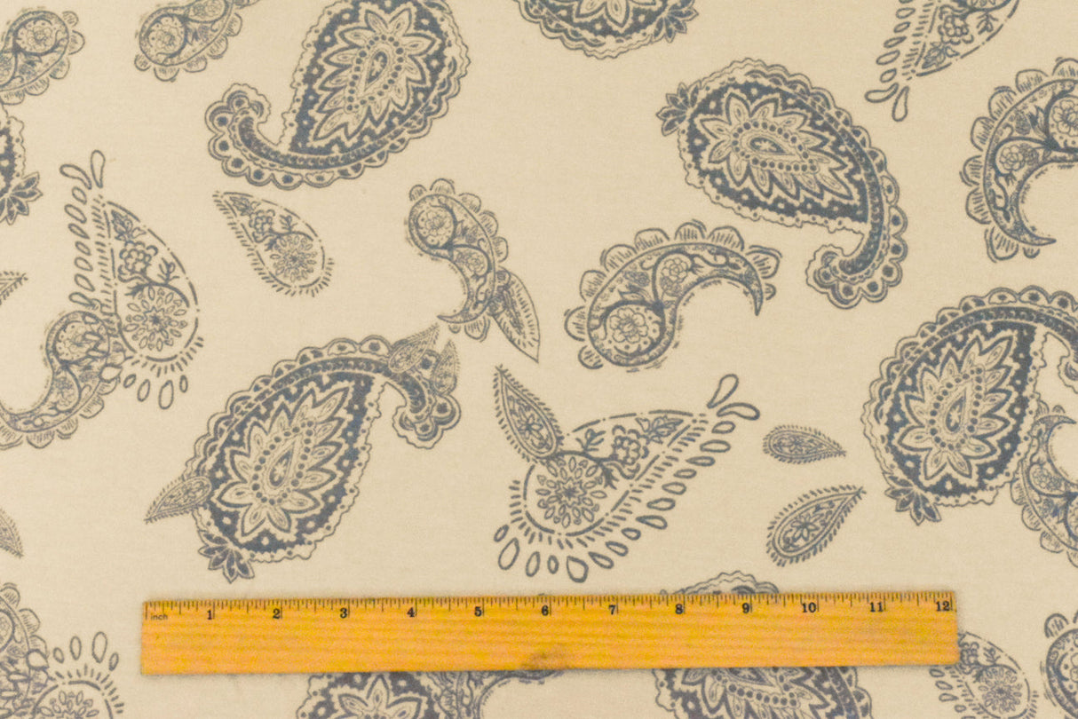 1 Yard Light Beige Gray Paisley Printed Stretch Jersey Knit Fabric 62 Inches Wide