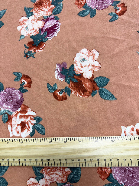 1 Yard Rose Multi Floral Scuba Crepe Stretch Knit Fabric 58 Inches Wide
