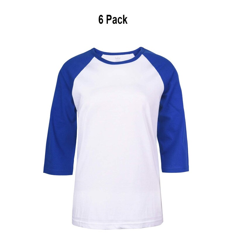 Cottonbell® Ladies Baseball Three-Quarter Sleeve Vrewneck Tee Pack Of 6