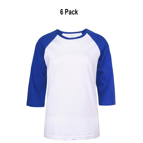 Cottonbell® Ladies Baseball Three-Quarter Sleeve Vrewneck Tee Pack Of 6