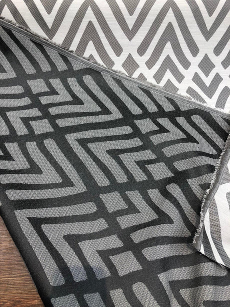 Osmo Diamond Argyle Silver Crown Jacquard Polyester Fabric - Silver Diamond Argyle Jacquard, 60" Width, 7.75" Horizontal Repeat, 11" Vertical Repeat (1 Yard)