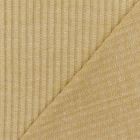 1 Yard Toasty Beige White Stretch Poly Brushed 3 by 2 Rib Knit Fabric 57 Inches Wide