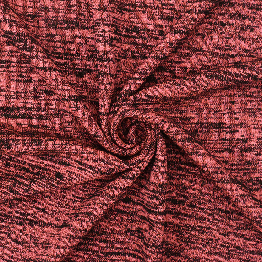 1 Yard Gamer Red & Black Slub Texture Jersey Knit Matte Finish, Good Drape 53" Width