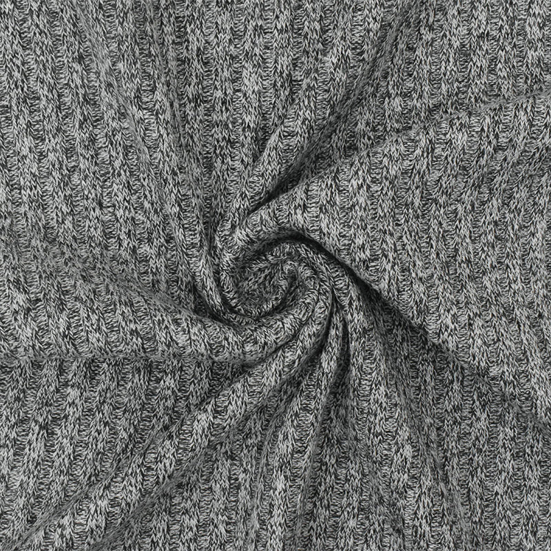 1 Yard Light Gray & Off Black Texture Stretch Rib Knit Fabric, 55 Inches Wide