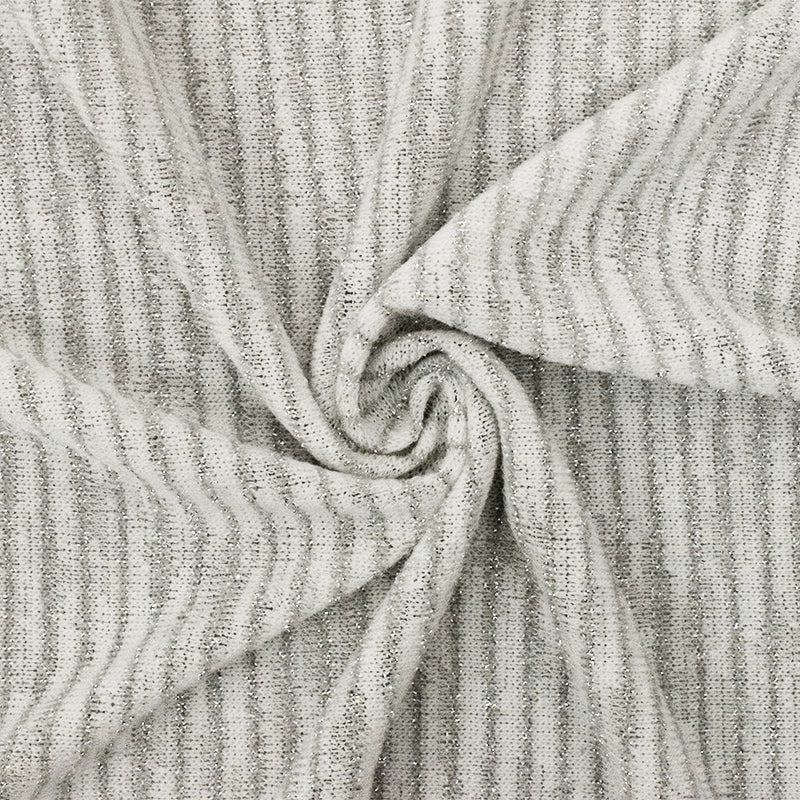 1 Yard Star Silver & White Metallic Stripe Stretch Poly Jersey Knit Fabric for Activewear, 61" Wide