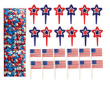 Oasis Supply, USA Cake Decorating - Includes 12, Red White & Blue Star Picks, 12 USA! Food Flag Picks, & 4oz Edible Red, White, & Blue Star Sprinkle Quins