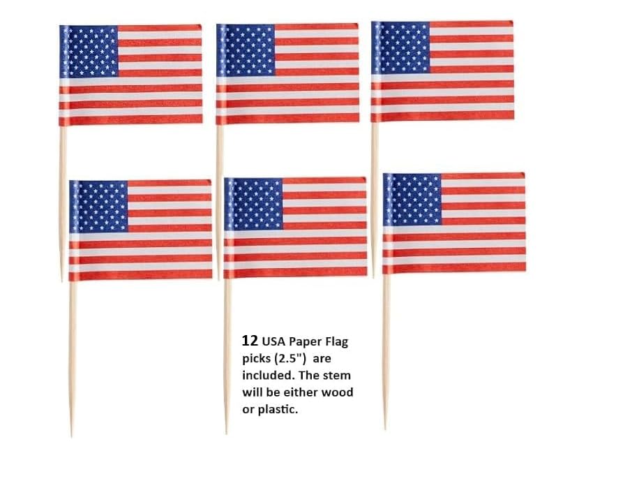 Oasis Supply, USA Cake Decorating Bundle - Includes 24 Firewwork Food Picks, 12 USA! Food Flag Picks, & 4oz Edible Red, White, & Blue Sprinkle