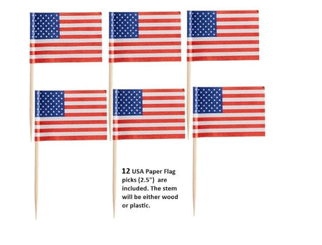 Oasis Supply, USA Cake Decorating Bundle - Includes 24 Firewwork Food Picks, 12 USA! Food Flag Picks, & 4oz Edible Red, White, & Blue Sprinkle