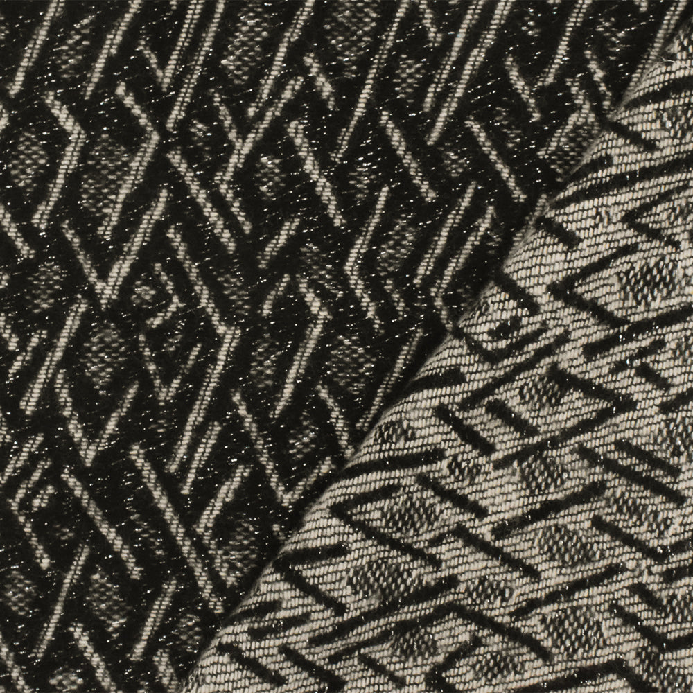 1 Yard Black Beige Silver Abstract Diamond Damask Woven Fabric Apparel Jackets 58 Inches Width