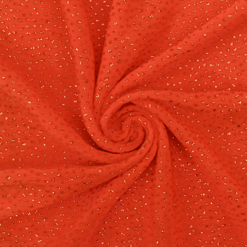 1 Yard Intense Orange Sparkle Metallic Printed Stretch Slinky Knit Fabric 58 Inches