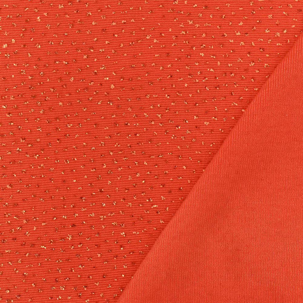 1 Yard Intense Orange Sparkle Metallic Printed Stretch Slinky Knit Fabric 58 Inches