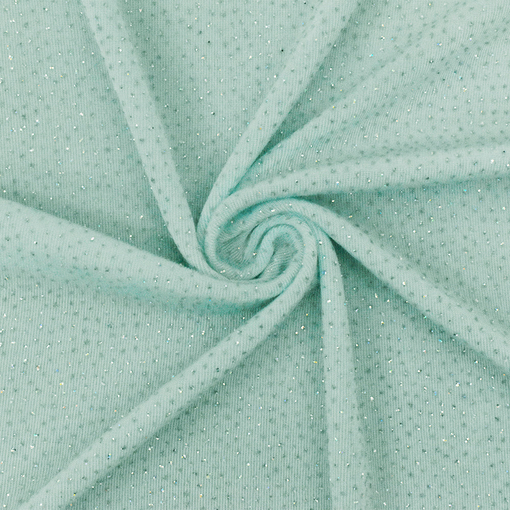1 Yard Seafoam Teal Silver Metallic Stretch Slinky Knit Fabric Lustrous Drapey 58 Inches