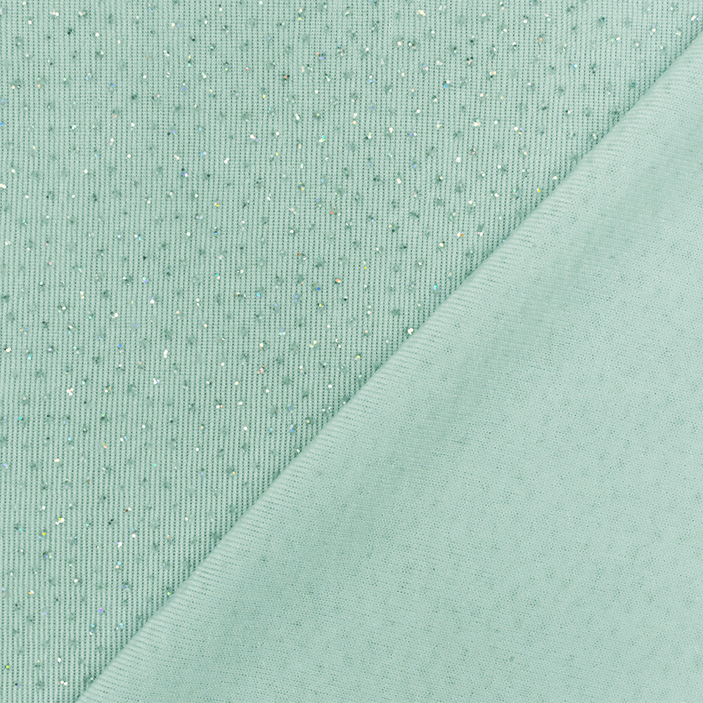 1 Yard Seafoam Teal Silver Metallic Stretch Slinky Knit Fabric Lustrous Drapey 58 Inches