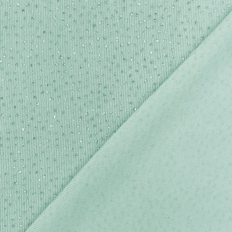 1 Yard Seafoam Teal Silver Metallic Stretch Slinky Knit Fabric Lustrous Drapey 58 Inches