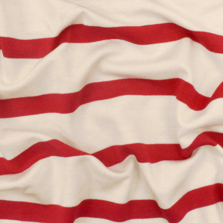 1 Yard Rich Red Ivory Stripe Spandex Rayon Modal Jersey Knit Fabric For Blouses And Dresses 59 Inches Width