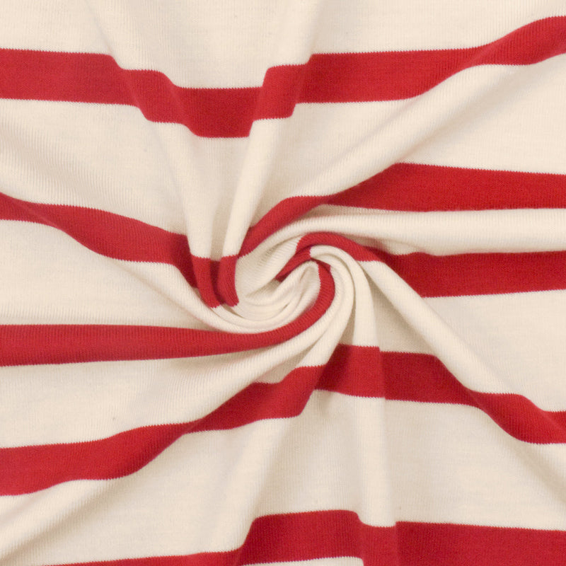 1 Yard Rich Red Ivory Stripe Spandex Rayon Modal Jersey Knit Fabric For Blouses And Dresses 59 Inches Width