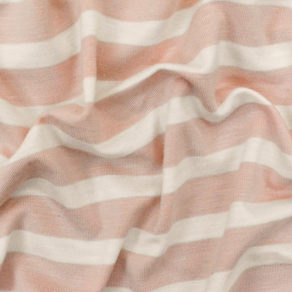 1 Yard Baby Pink Ivory Stripe Spandex Rayon Modal Jersey Knit Fabric For Blouses And Dresses 58 Inches Width