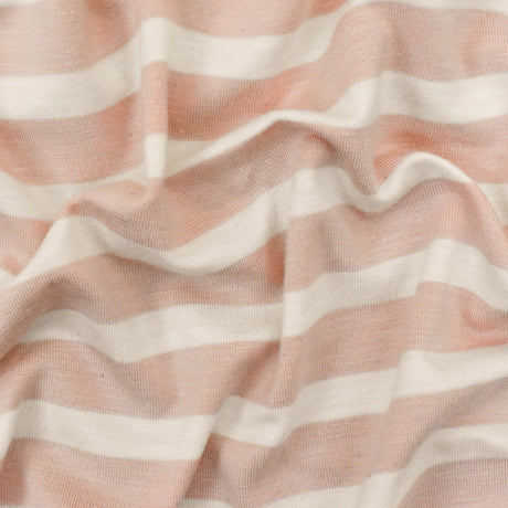 1 Yard Baby Pink Ivory Stripe Spandex Rayon Modal Jersey Knit Fabric For Blouses And Dresses 58 Inches Width