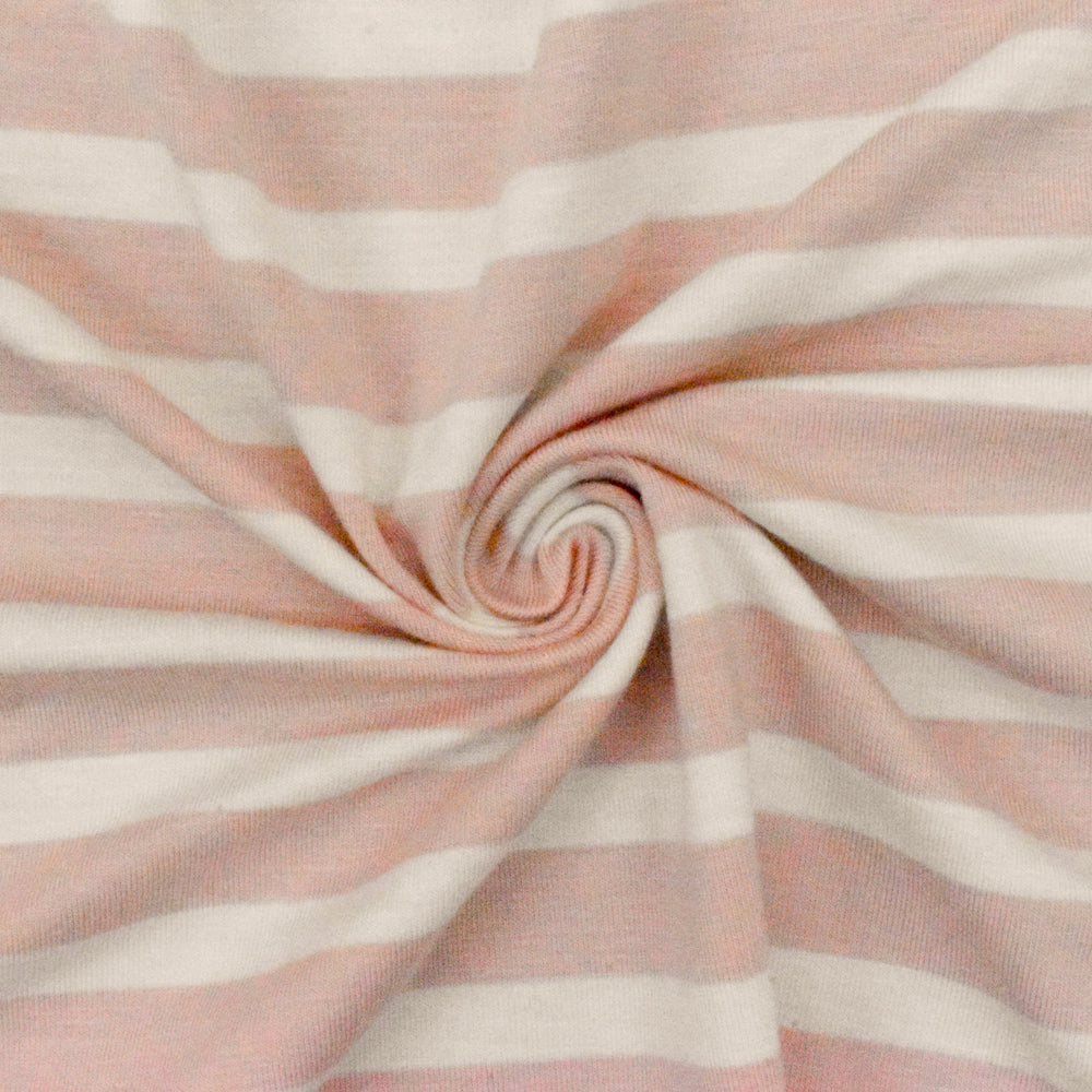 1 Yard Baby Pink Ivory Stripe Spandex Rayon Modal Jersey Knit Fabric For Blouses And Dresses 58 Inches Width