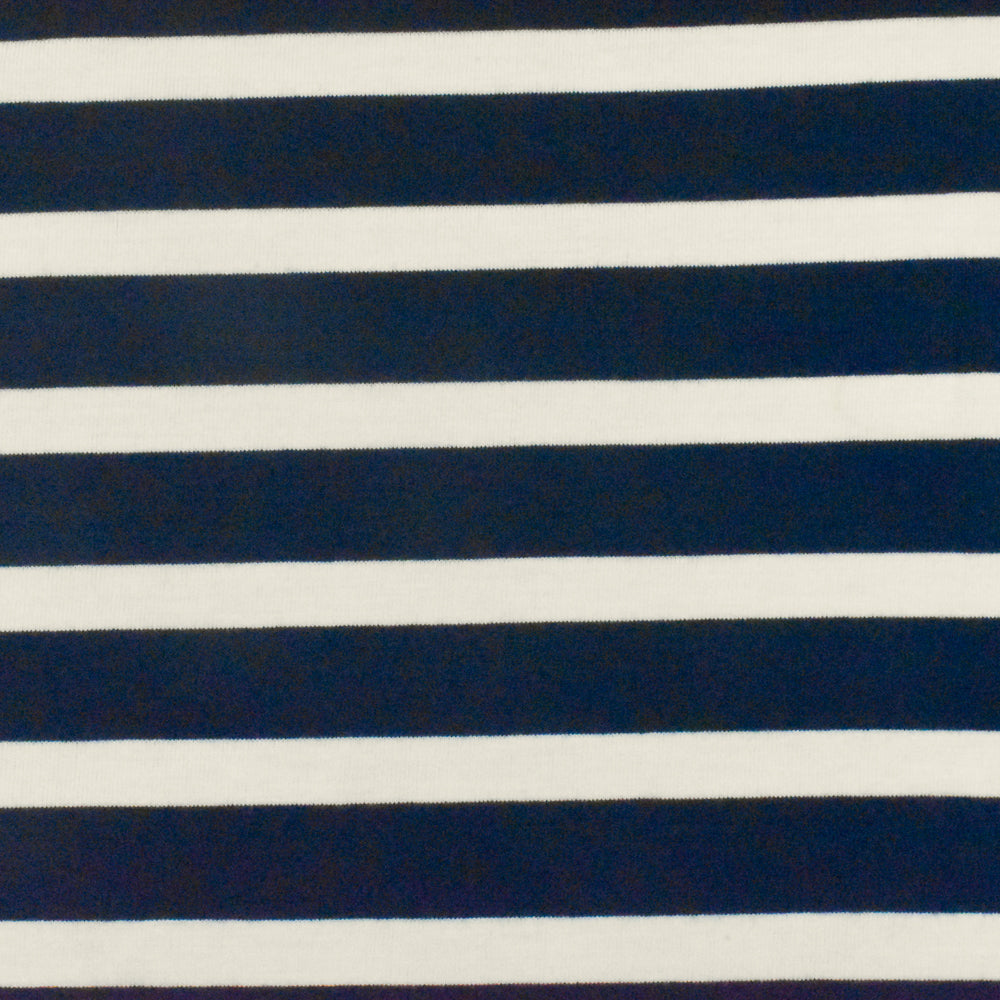 1 Yard Dark Navy Ivory Stripe Spandex Rayon Modal Jersey Knit Fabric For Blouses And Dresses 59 Inches Width