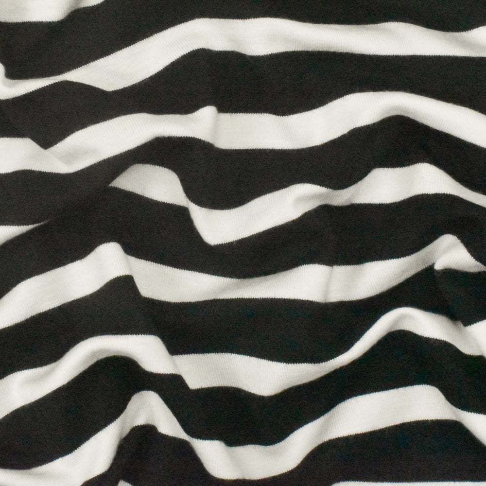 1 Yard Jet Black Ivory Stripe Spandex Rayon Modal Jersey Knit Fabric For Dresses And Activewear 59 Inches Width