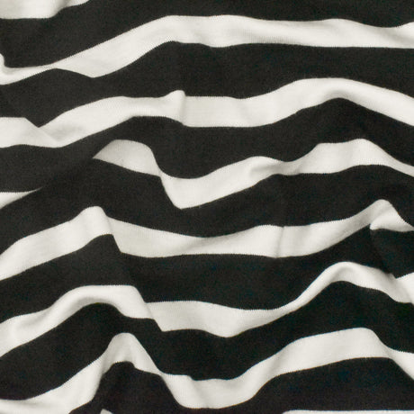 1 Yard Jet Black Ivory Stripe Spandex Rayon Modal Jersey Knit Fabric For Dresses And Activewear 59 Inches Width