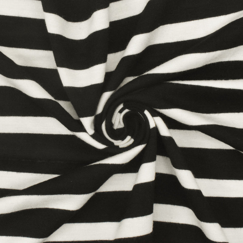 1 Yard Jet Black Ivory Stripe Spandex Rayon Modal Jersey Knit Fabric For Dresses And Activewear 59 Inches Width