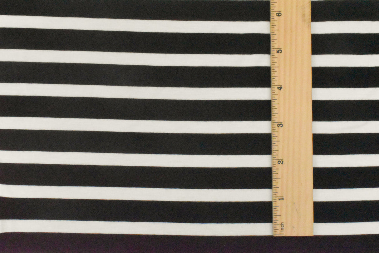 1 Yard Jet Black Ivory Stripe Spandex Rayon Modal Jersey Knit Fabric For Dresses And Activewear 59 Inches Width