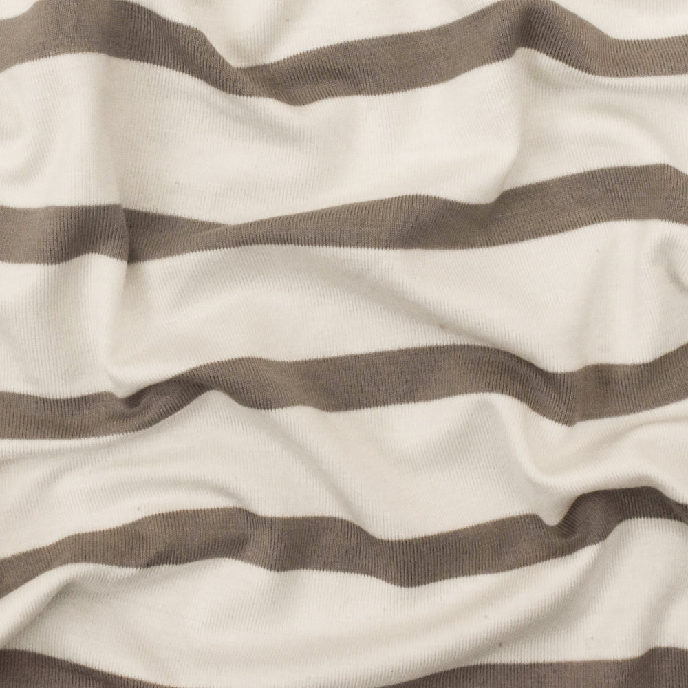 1 Yard Latte Taupe Brown Ivory Stripe Spandex Rayon Modal Jersey Knit Fabric For Dresses And Blouses 59 Inches Width