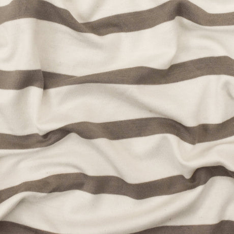 1 Yard Latte Taupe Brown Ivory Stripe Spandex Rayon Modal Jersey Knit Fabric For Dresses And Blouses 59 Inches Width