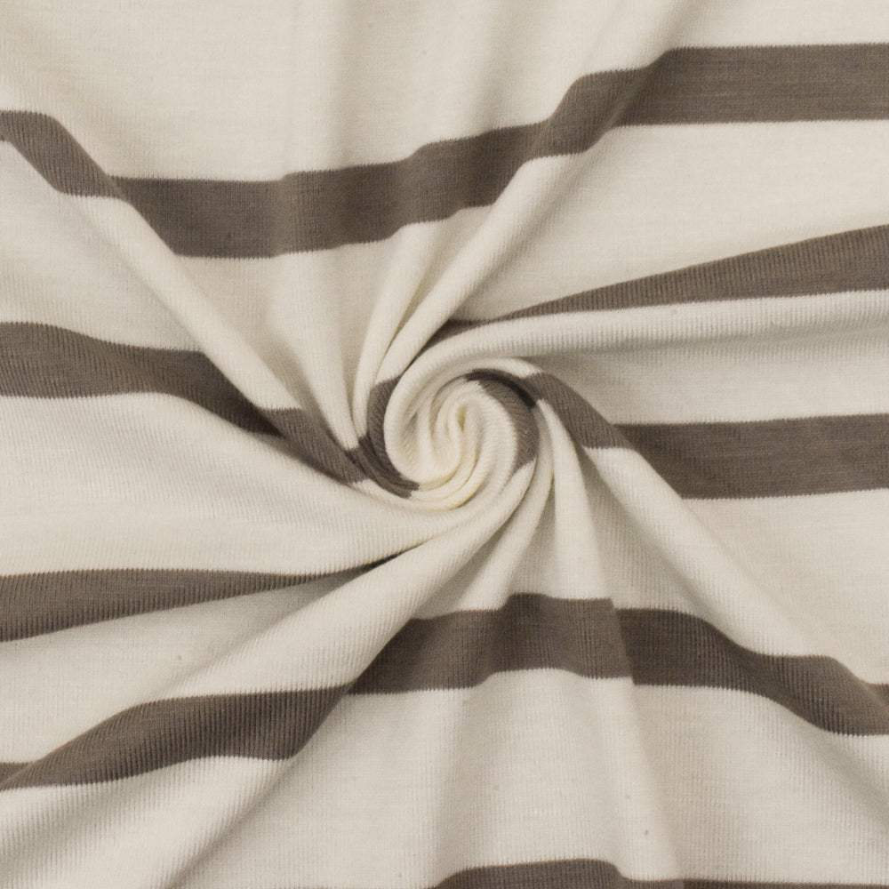 1 Yard Latte Taupe Brown Ivory Stripe Spandex Rayon Modal Jersey Knit Fabric For Dresses And Blouses 59 Inches Width