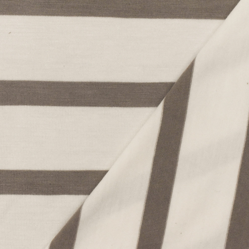 1 Yard Latte Taupe Brown Ivory Stripe Spandex Rayon Modal Jersey Knit Fabric For Dresses And Blouses 59 Inches Width