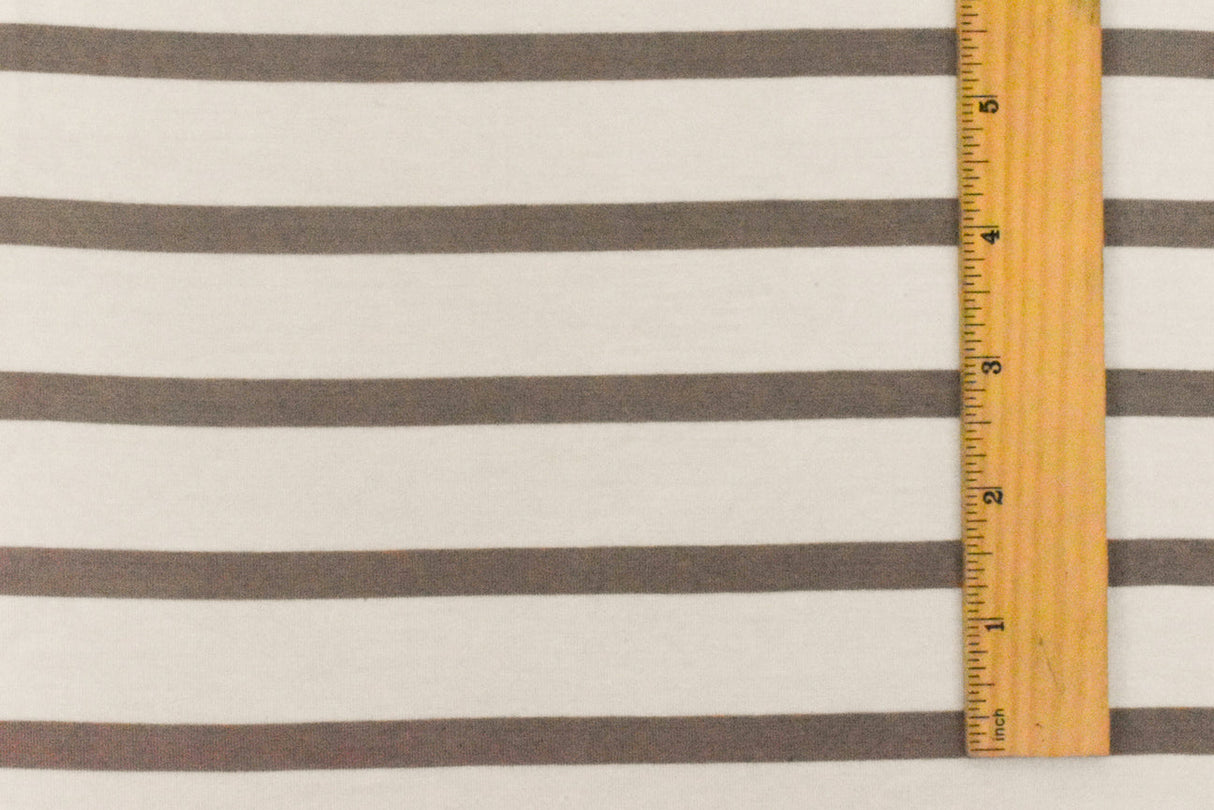 1 Yard Latte Taupe Brown Ivory Stripe Spandex Rayon Modal Jersey Knit Fabric For Dresses And Blouses 59 Inches Width