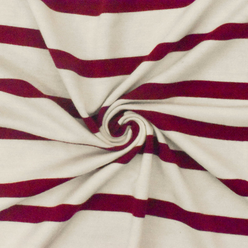 1 Yard Raspberry Red Ivory Stripe Spandex Rayon Modal Jersey Knit Fabric For Blouses And Dresses 58 Inches Width
