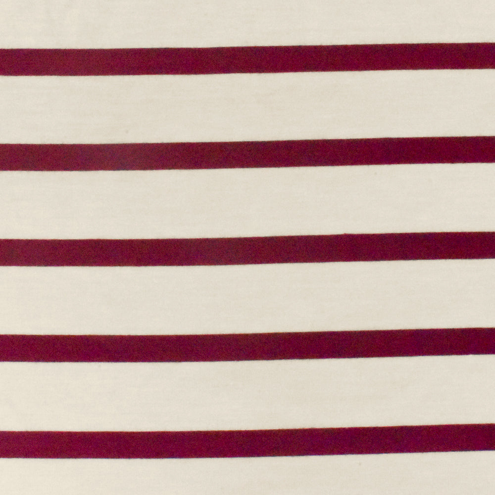 1 Yard Raspberry Red Ivory Stripe Spandex Rayon Modal Jersey Knit Fabric For Blouses And Dresses 58 Inches Width