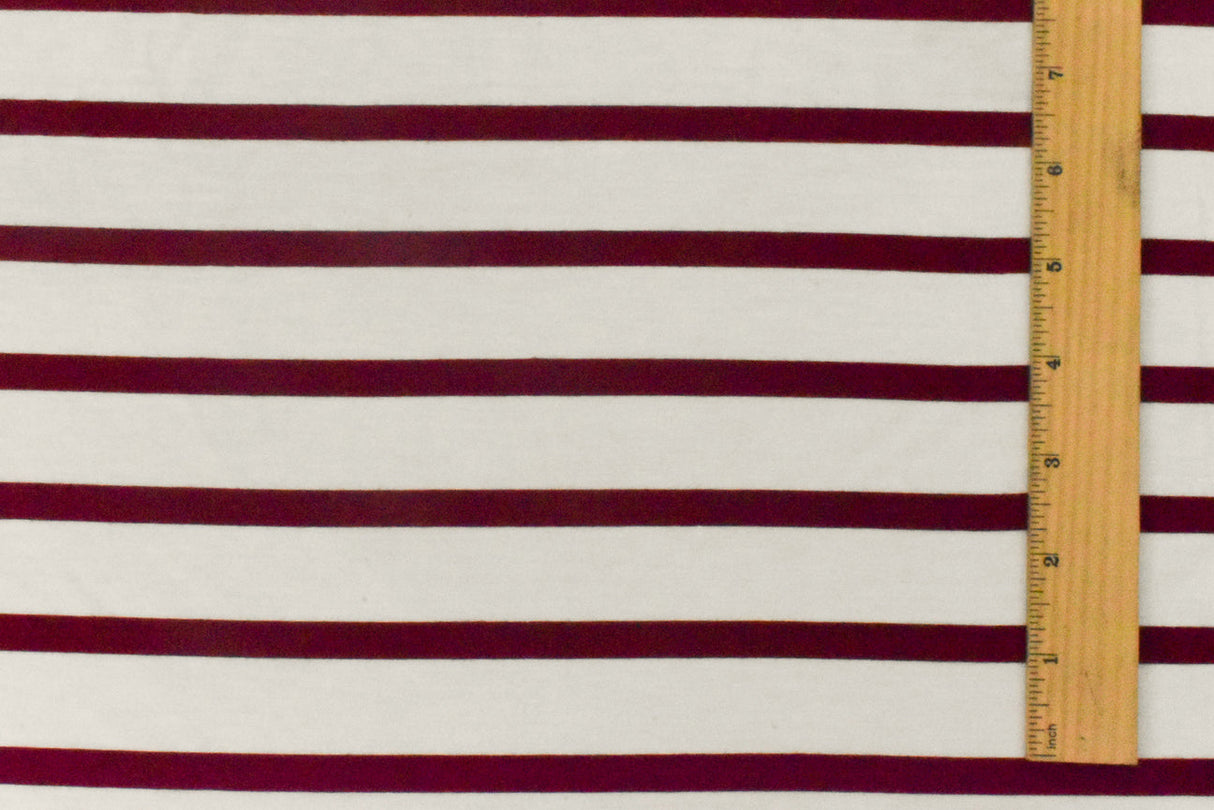1 Yard Raspberry Red Ivory Stripe Spandex Rayon Modal Jersey Knit Fabric For Blouses And Dresses 58 Inches Width