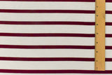 1 Yard Raspberry Red Ivory Stripe Spandex Rayon Modal Jersey Knit Fabric For Blouses And Dresses 58 Inches Width