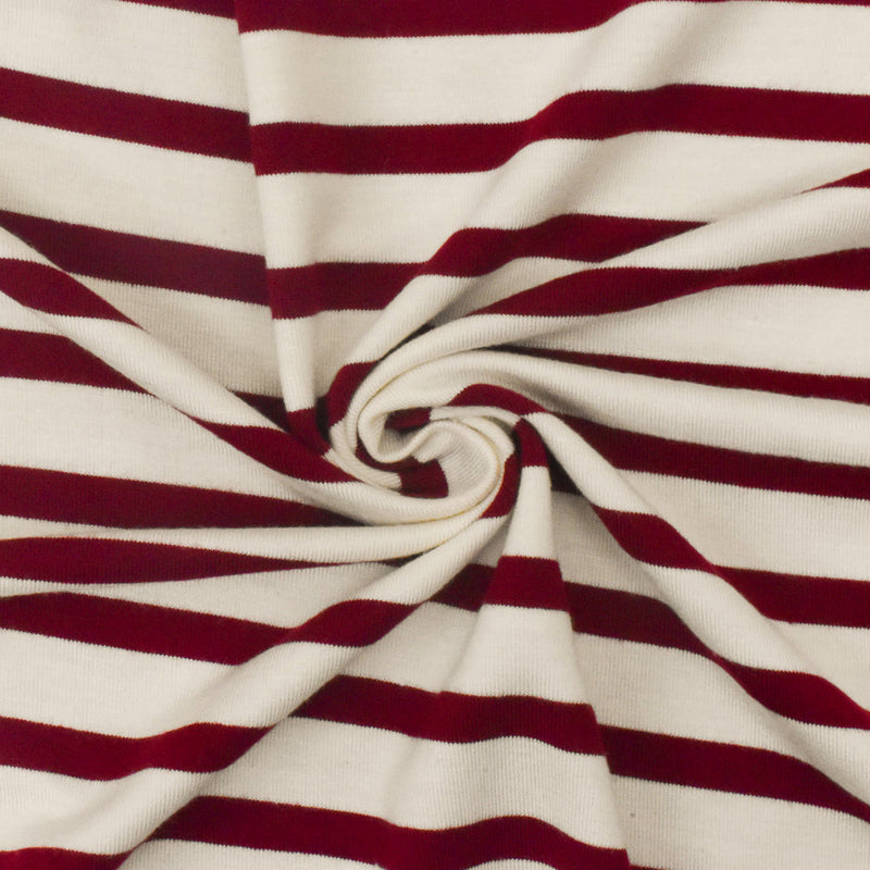 1 Yard Wine Red Ivory Stripe Spandex Rayon Modal Jersey Knit Fabric For Dresses And Blouses 58 Inches Width