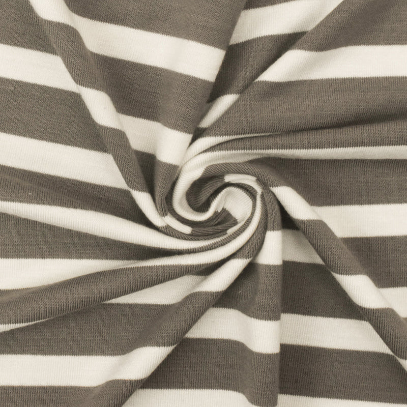 1 Yard Taupe Gray Ivory Stripe Spandex Rayon Modal Jersey Knit Fabric For Dresses And Blouses 58 Inches Width